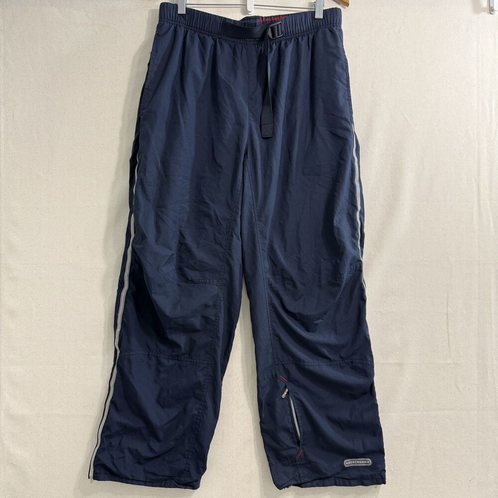 Vintage Abercrombie Medium Navy Blue Nylon Pants with Zipper & Reflective Stripe